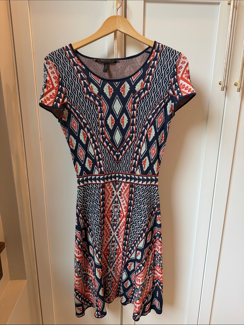 BCBGMaxAzria Geometric Fit-and-Flare Sweater Dress